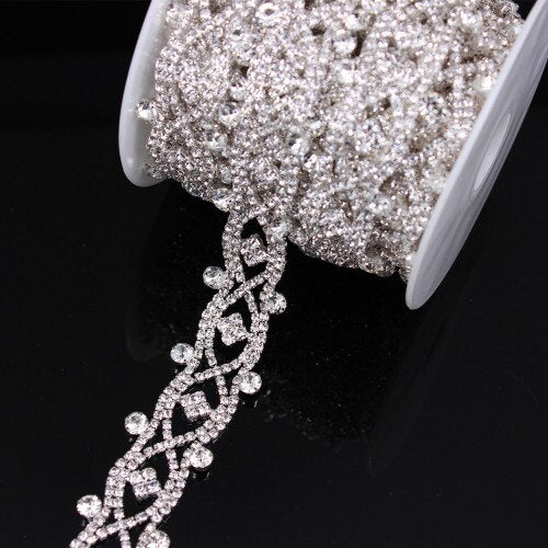 1 Yard Handmade Silver Sewing Tassel Fringe DIY Sew on Trimming Bridal Crystal Clear Rhinestone Patch Appliques for Bridal Dress