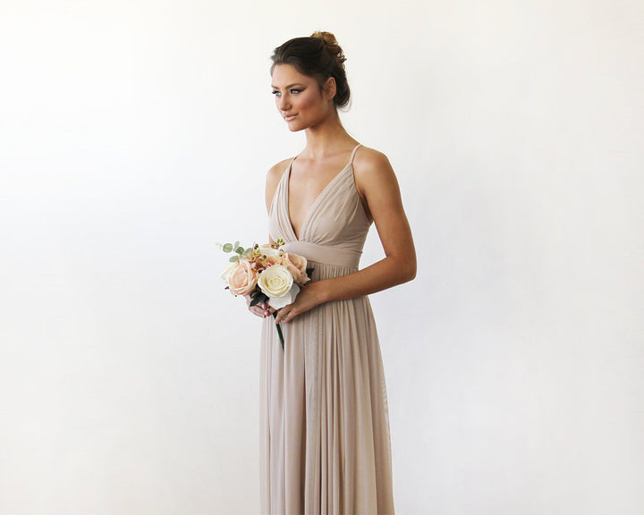 Champagne Maxi Dress With Adjustable Straps #1170