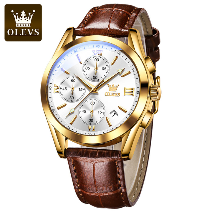 Blu ray glass three eye belt quartz mens watch