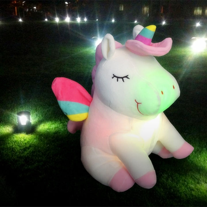 new arrive 25 50cm luminous stuffed unicorn toys gleamy animal doll lovely animals birthday gift for kids baby super quality