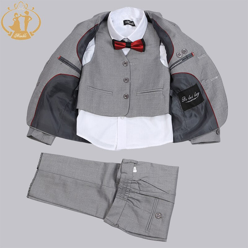 Nimble Boys Formal Suit Three Pieces Hot Sale Classical Kids Winter Wear Flat Single Breasted Baby Boy Clothes Formal Boys 2021