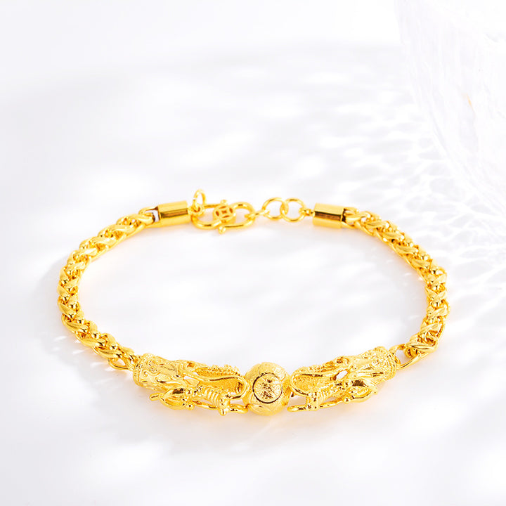 For Women Wedding Jewelry Non-Fading Bead Chain Bracelet Dragon Ornament Gift Delicate Double Chinese Gold Plated Men's Bracelet