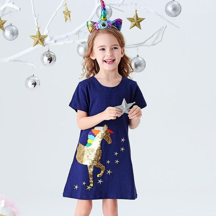 DXTON 2022 Girls Clothes New Summer Girls Dresses Flying Sleeve Princess Dress Sequin Heart Girls Vestidos Casual Children Dress