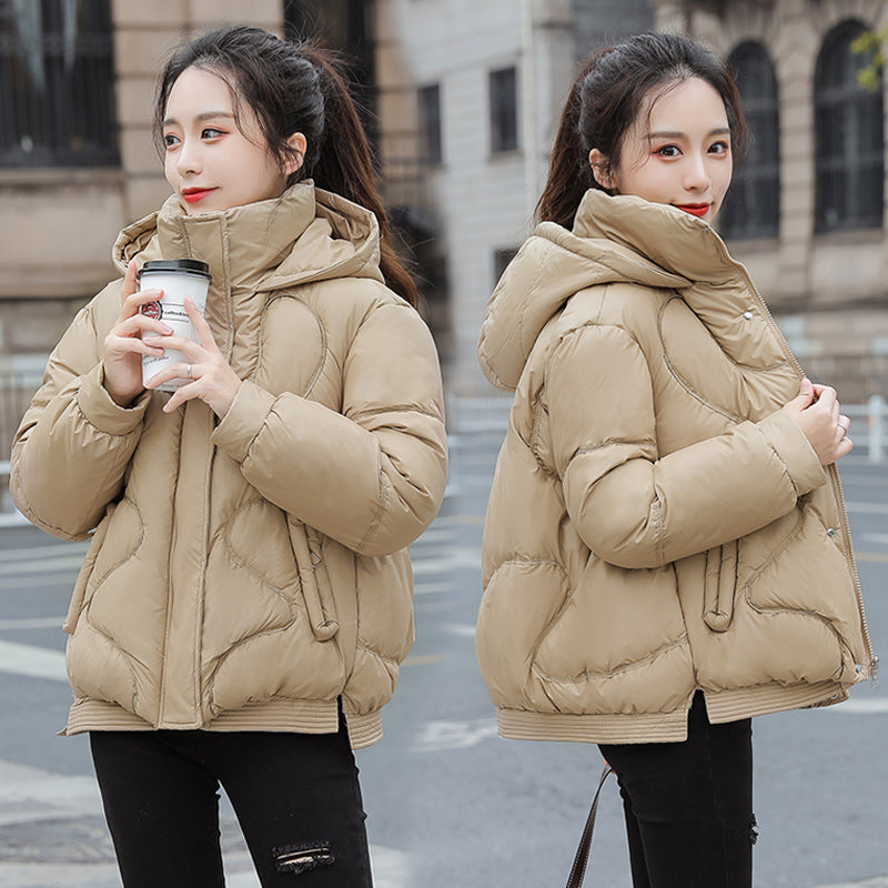 Padded coat zipper wadded stand collar hoode warm solid color jacket