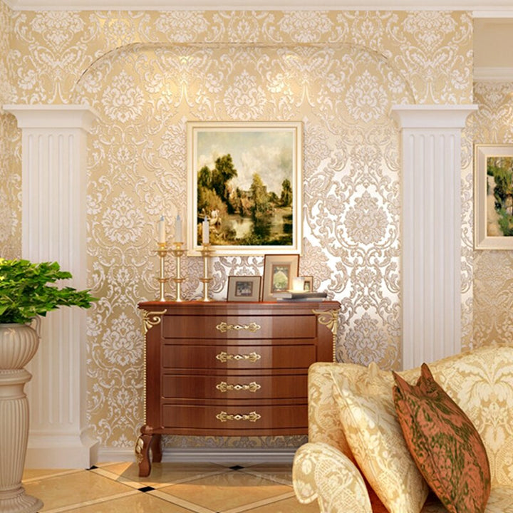 Golden 3D Embossed Wallpaper for Home Roll Luxury Classic Silver Floral Living Room Wall Paper Bedroom TV Background Decor