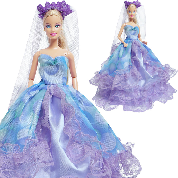 Handmade Wedding Doll Dress Princess Evening Party Ball Long Gown Skirt Bridal Veil Clothes for Barbie Doll Accessories DIY Toy