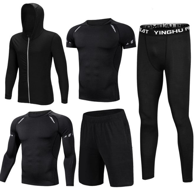 Wholesale Cheap Workout Clothes Training Men Run 5-Piece Fitness Suit