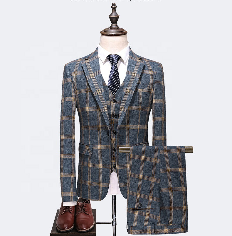 Factory Custom Wholesale New Recreational Business Chequered Men's Formal Suit Set