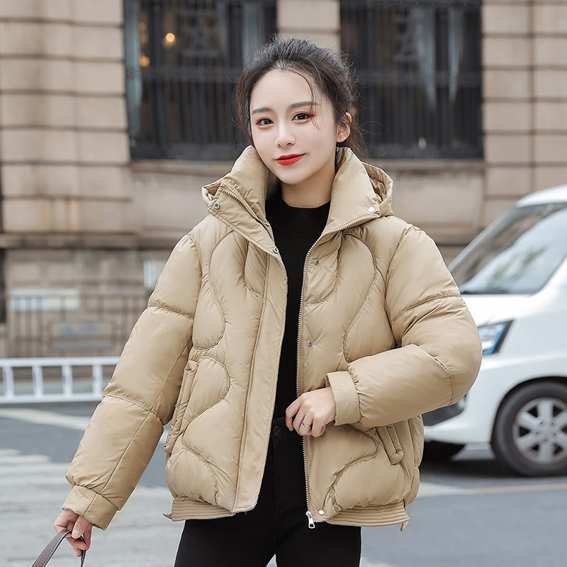 Padded coat zipper wadded stand collar hoode warm solid color jacket