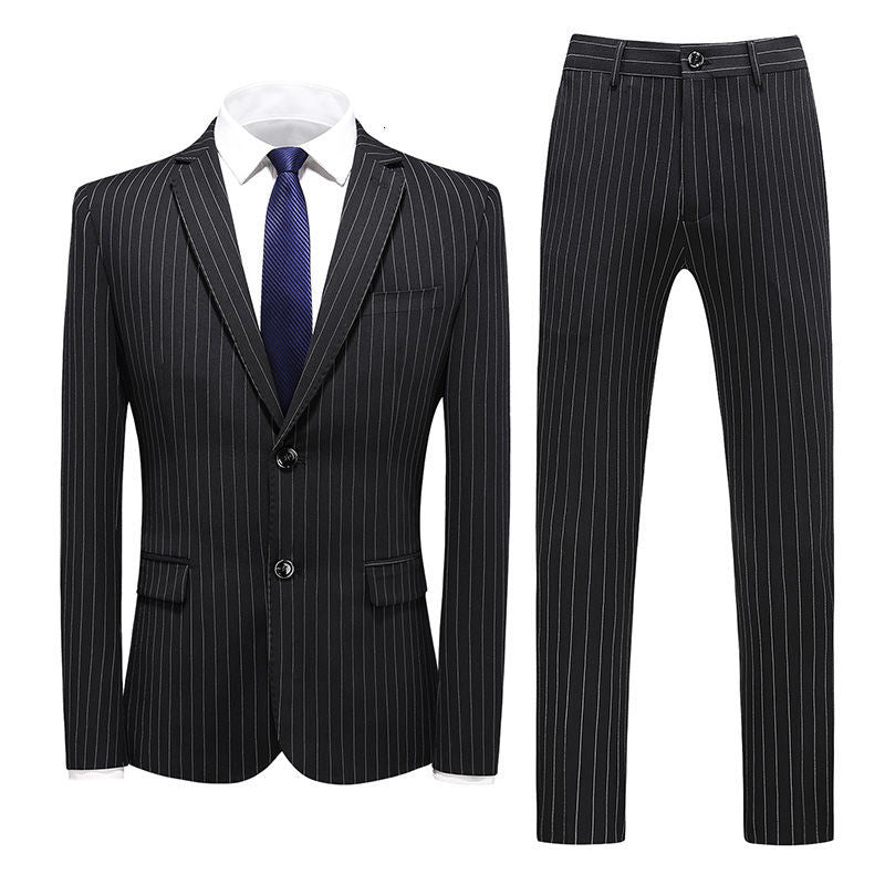 Top Grade Men's Western Stripe Suit Long Futures Two Button Fashion 3 Piece Suit Men Bridegroom Suit Coat