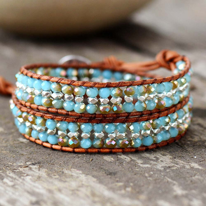 Crystal Rhinestone bling layered leather wrap bracelet