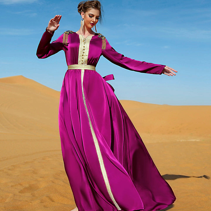 Classical Design Maxi Royal Shoulder Knot Abaya Dress Tasseels