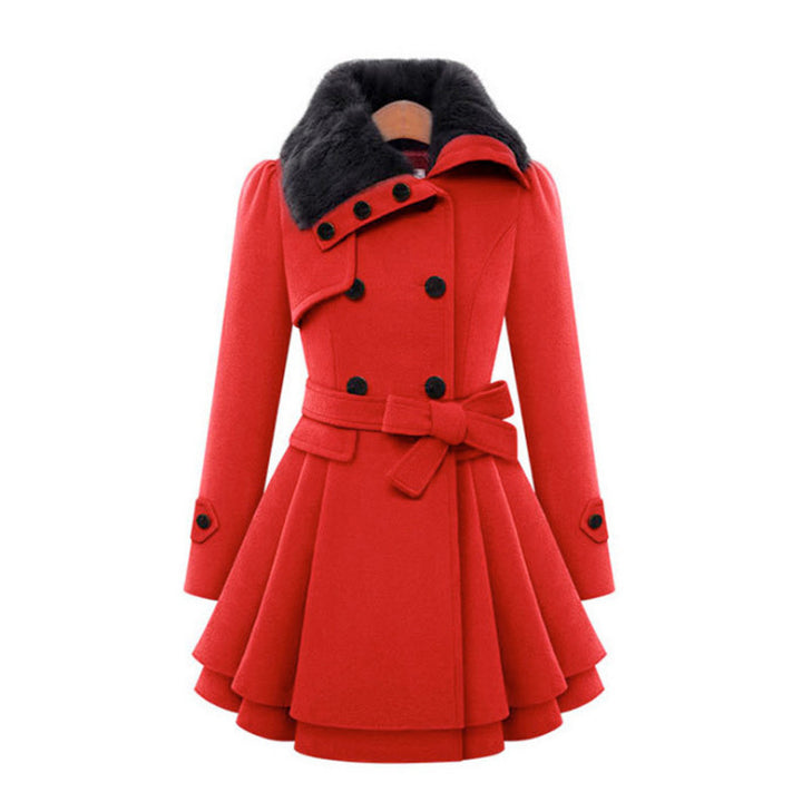 Womens woolen fur coat double slim trench coats plus size warm