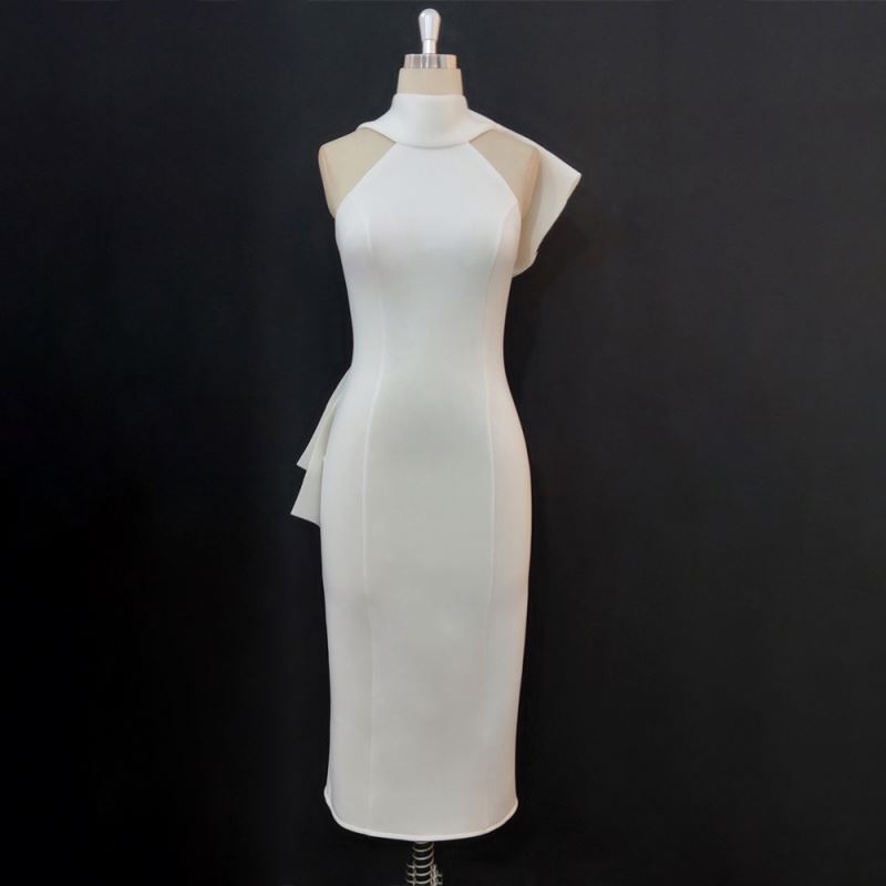 Bodycon one shoulder dress bowtie elegant split women