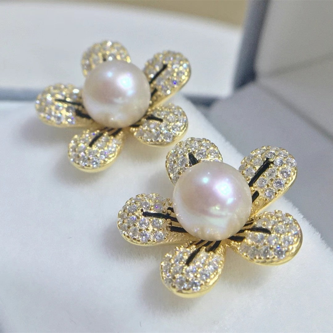 Real freshwater pearl earring 925 sterling silver with gold plated