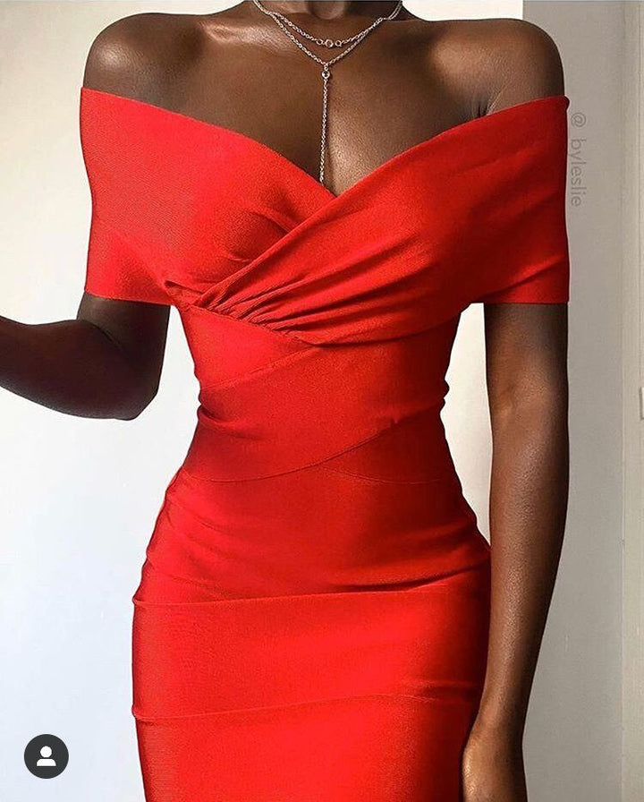 2020 New Summer Women Bodycon Bandage Dress Sexy Off the Shoulder Club Dress Midi Celebrity Party Dress