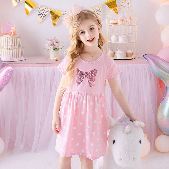 DXTON 2022 Girls Clothes New Summer Girls Dresses Flying Sleeve Princess Dress Sequin Heart Girls Vestidos Casual Children Dress