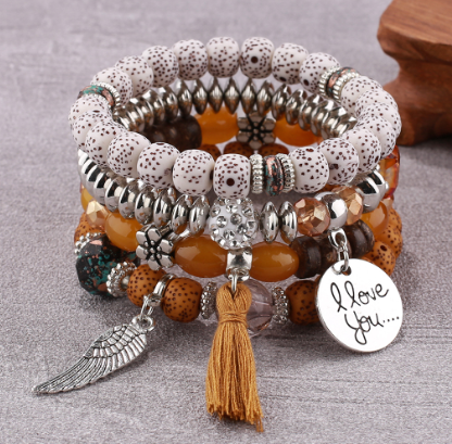 Bohemian multi layer beaded women bracelet trendy bodhi tassel
