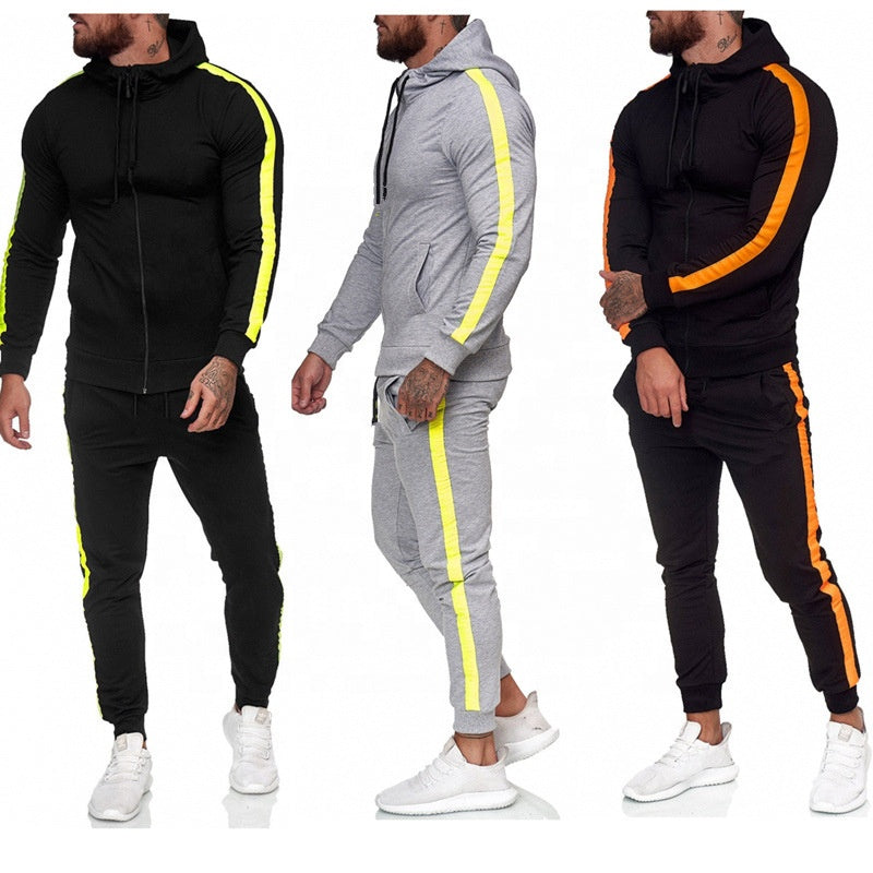 KX-TZ01 New Fashion Stitching 2 Piece Joggers Suits Long Sleeve Sweatsuit Tracksuit Set Blank Hooded Mens Sweat Suits