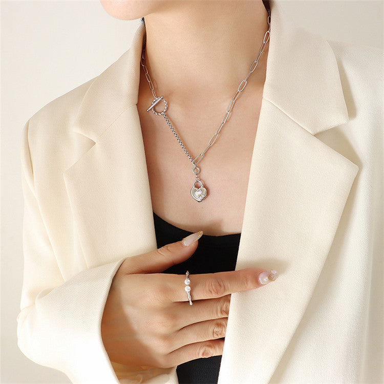 18k gold plated chunky chain button glass crystal heart necklace