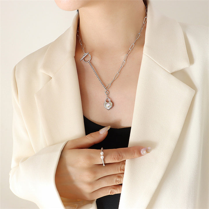 18k gold plated chunky chain button glass crystal heart necklace