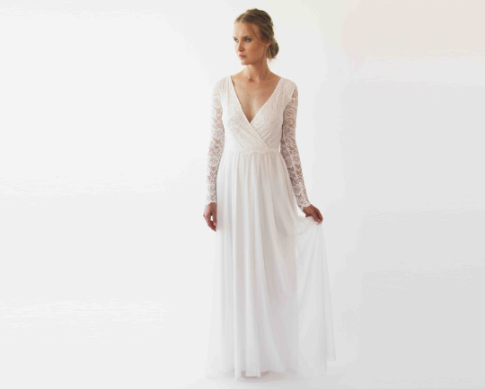 Bestseller Wrap Lace Wedding Dress With Chiffon Mesh  #1256