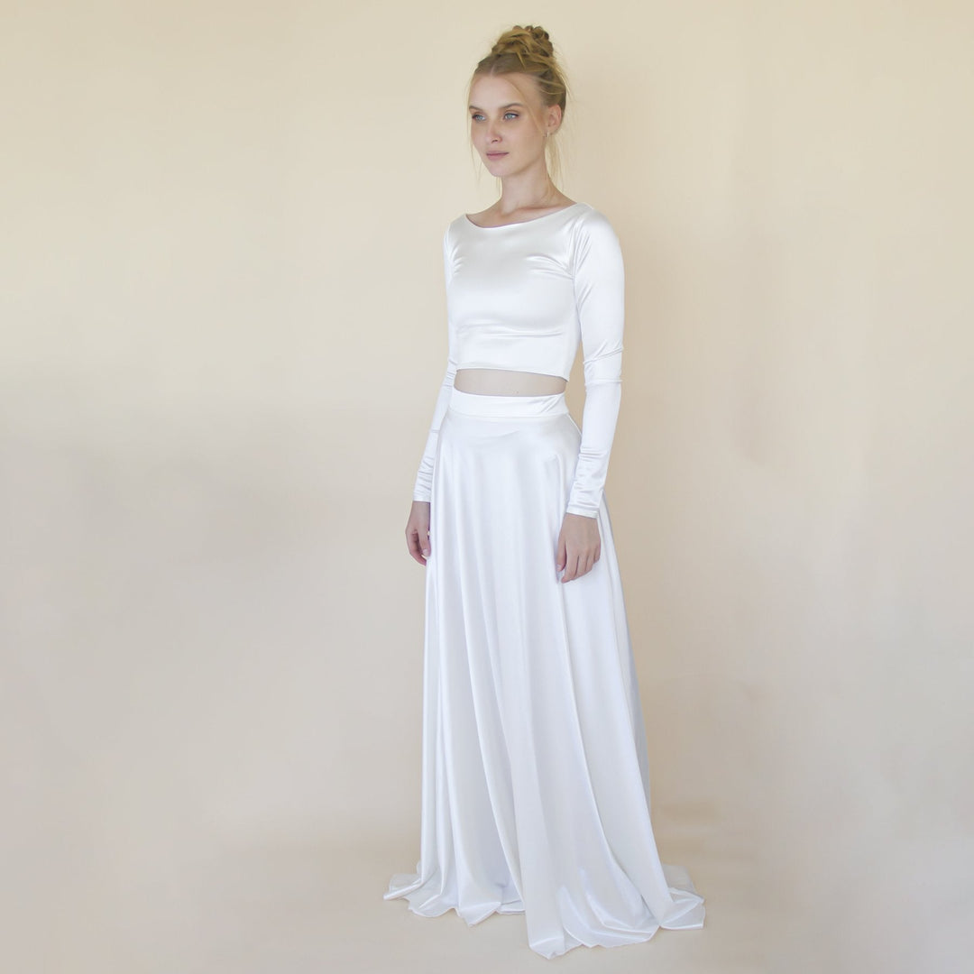 Wedding Dress Separates, Two Piece Wedding Outfit, Silky Wedding Top & Skirt #1356