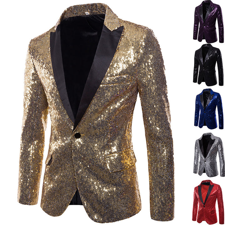 Men Glitter Sequin Suit Jackets Fancy Show Costume Party Coats Men Wedding Party Blazer Gentleman Button Dance Bling Formal Suit