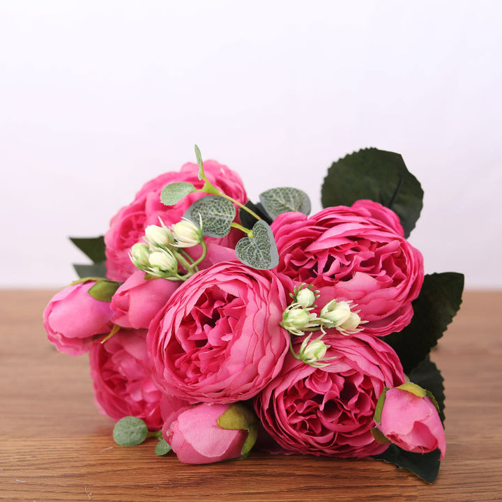 Rose pink silk bouquet peony artificial flowers 5 big heads 4 small bud bride wedding décor