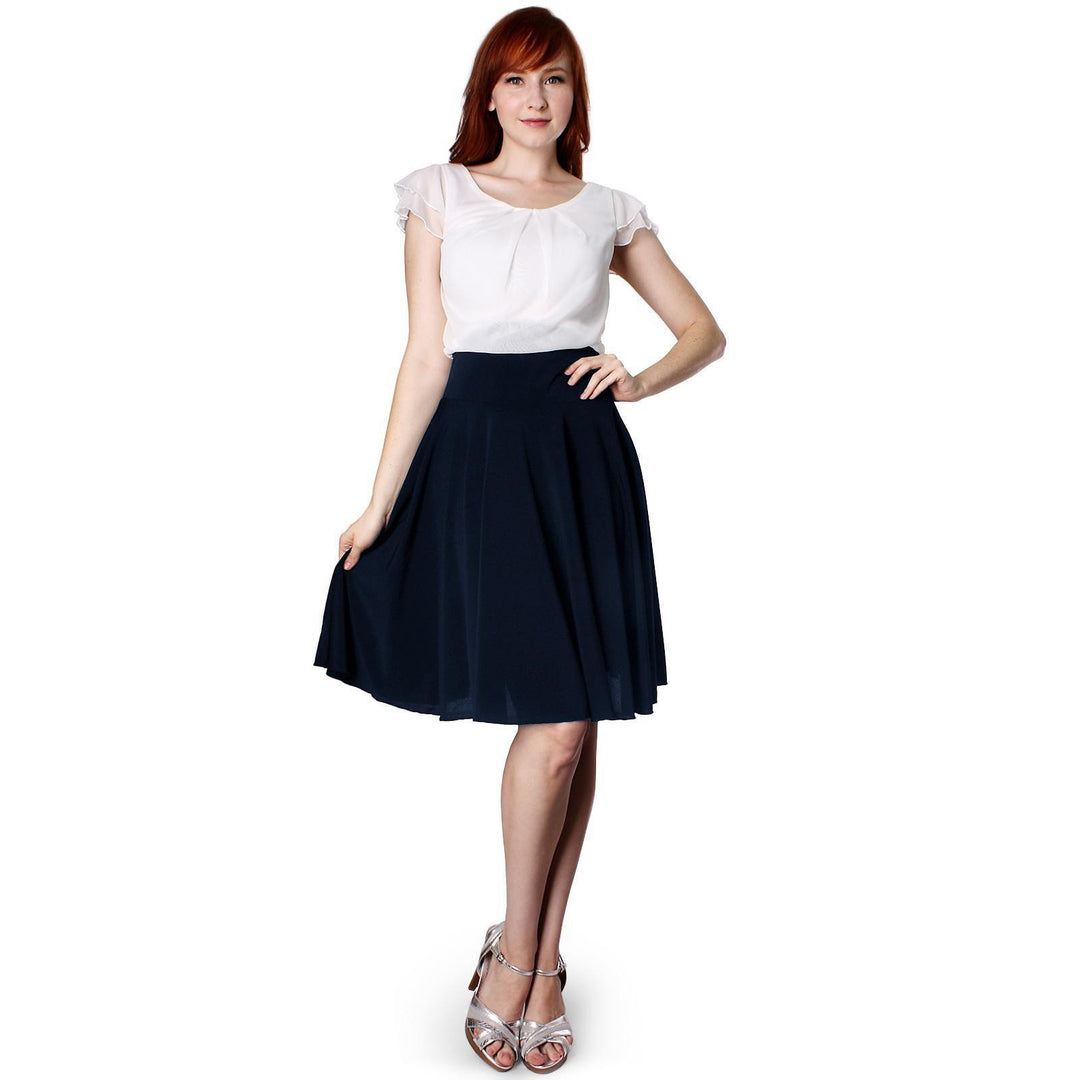 Evanese Women's Double Sleeves Pleat Top and a Line Circle Skirt Cocktail Dress