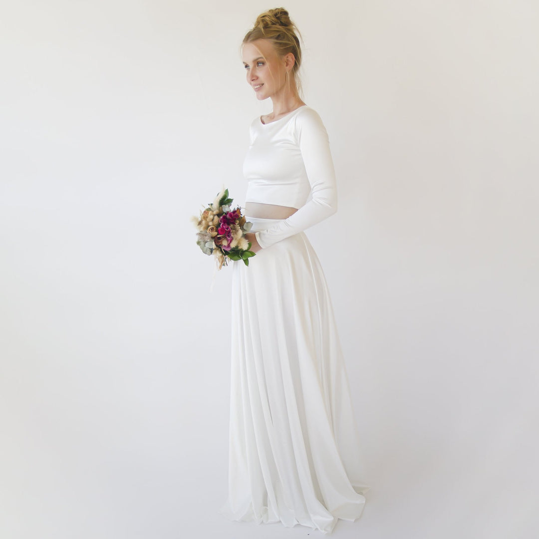 Wedding Dress Separates, Two Piece Wedding Outfit, Silky Wedding Top & Skirt #1356