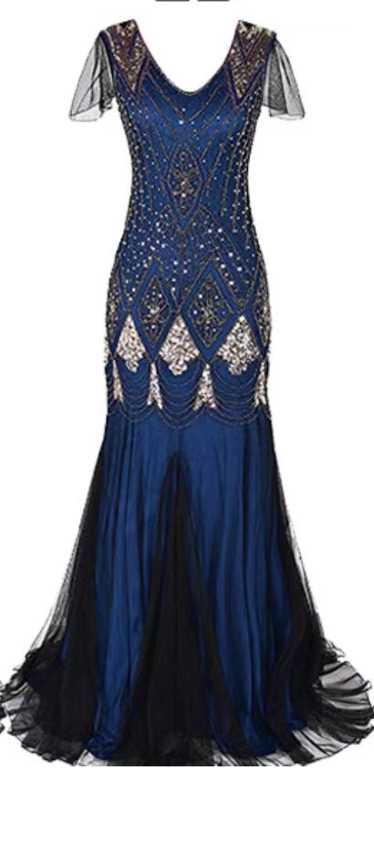 vintage beaded sequin birthday party women evening dress