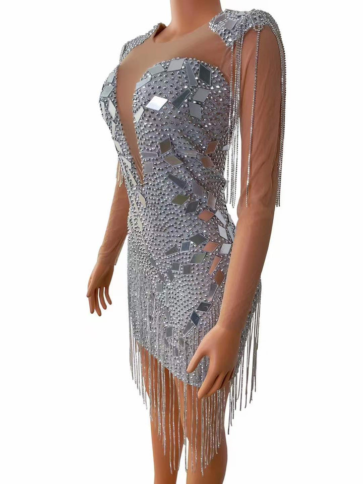 Sequin tassel birthday outfits women ballroom dance dress glitter night club