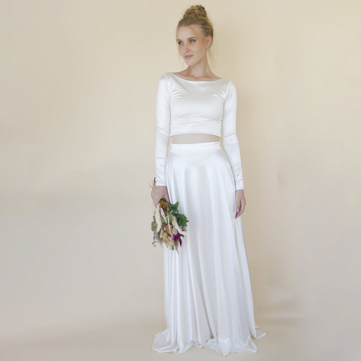 Wedding Dress Separates, Two Piece Wedding Outfit, Silky Wedding Top & Skirt #1356