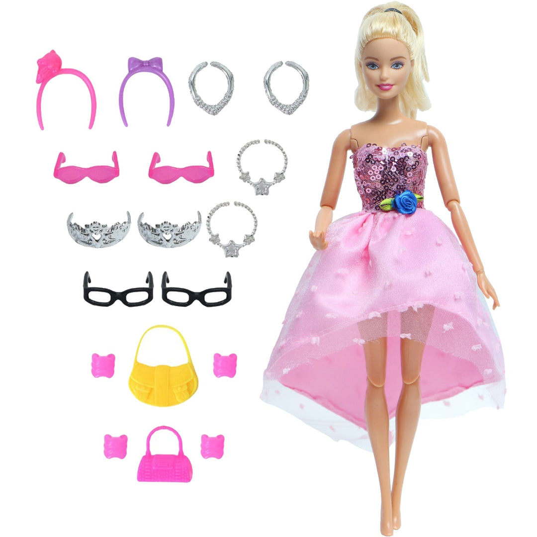 14 pcs barbie doll dresses accessories Apparel & Accessories > Shoes handbag glasses clothes toys