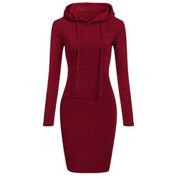 Fashion solid color hoodie women casual dresses