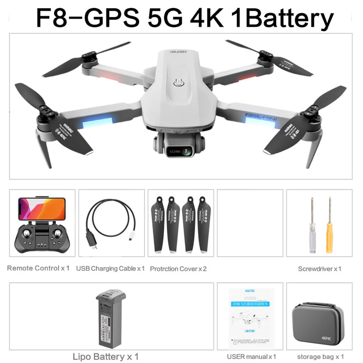 F8 2021 New GPS Drone 4k/6k HD Camera Profession WiFi Fpv Drone Brushless Motor Gray Foldable Quadcopter RC Dron Toys