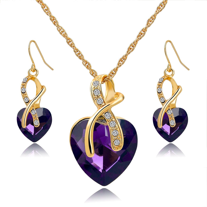 Austrian crystal necklace earrings gold heart crystal jewelry set for women