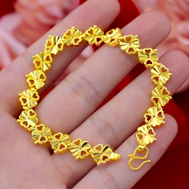 Heart shape womens chain bracelet jewelry 14k yellow gold plated