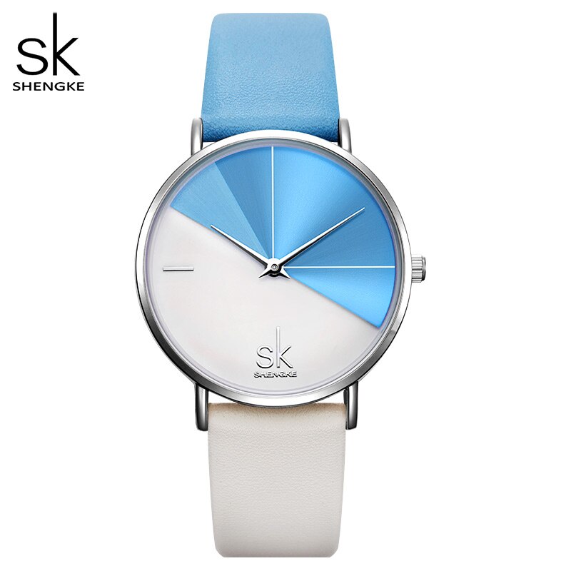 Fashion women dual color faux leather strap round dial analog quartz wrist watch