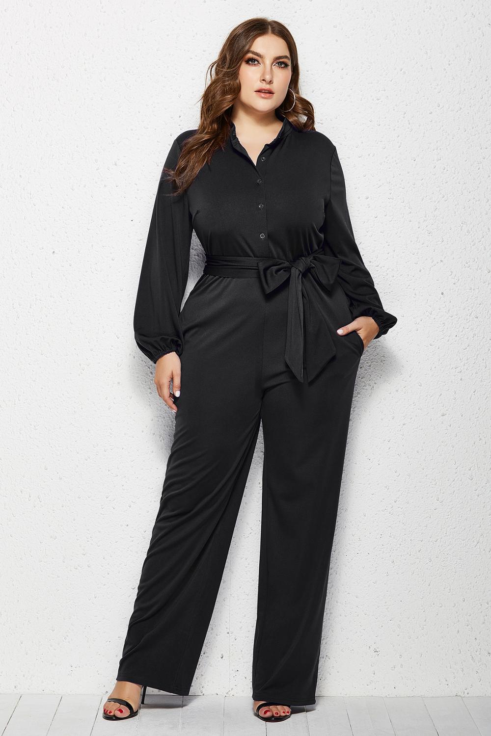 Elegant women casual jumpsuit wide loose leg pants rompers long sleeve