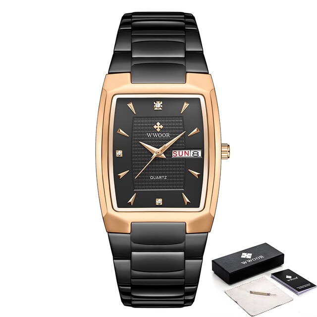 New square mens luxury stainless steel gold plated quartz wrist watches