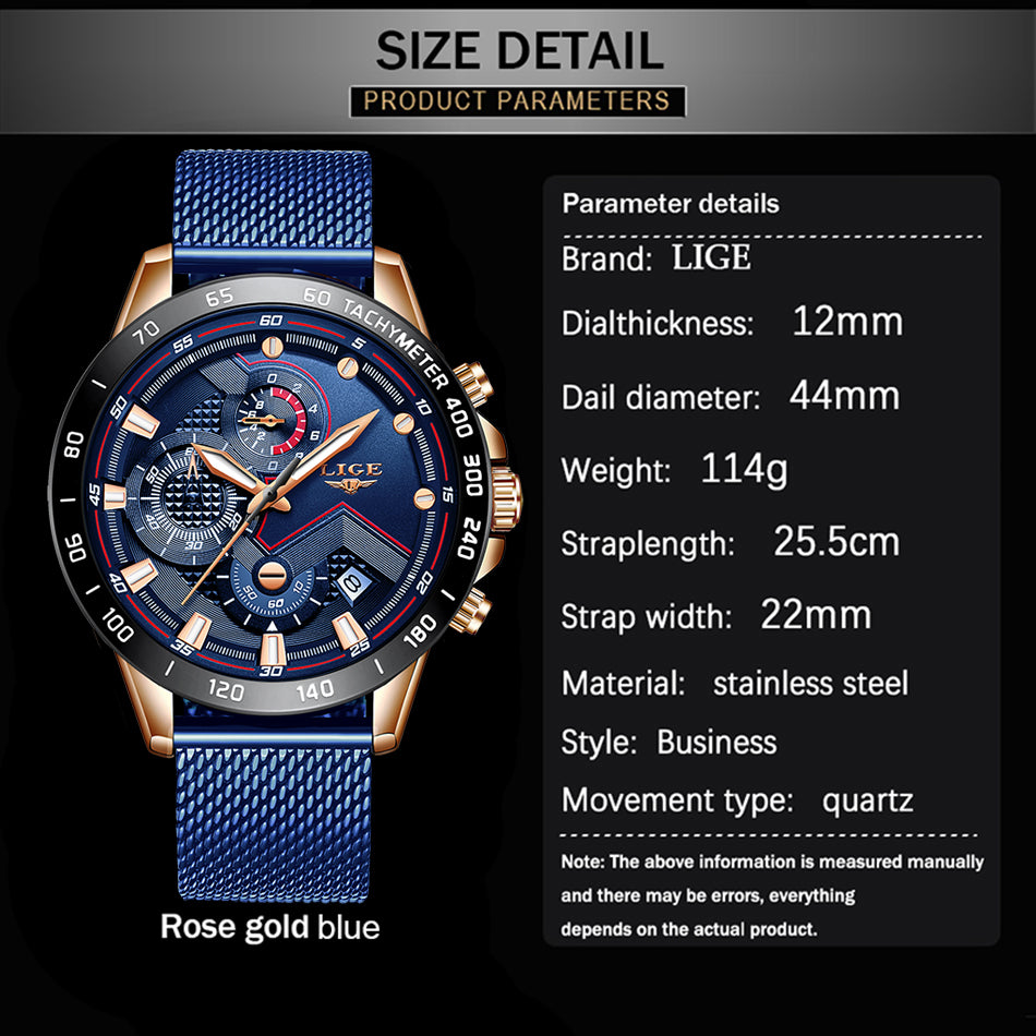 Mens fashion quartz steel mesh luminous luxury water resist watches