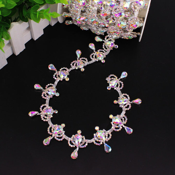 Fancy Rose Gold Fashion Crystal Rhinestone Cup Chain Trimming Bridal Dress Decoration for Wedding Dresses Garment Applique Trim