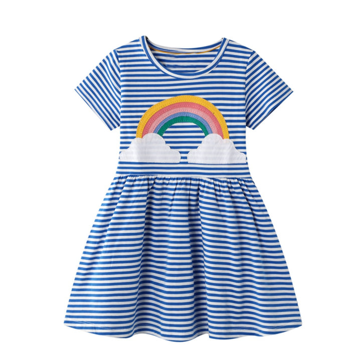 Baby Girl Dress With Animal Applique Vestidos Striped Cotton Kids Unicorn Party Dresses for Girls Clothes Casual Dress 2-7y