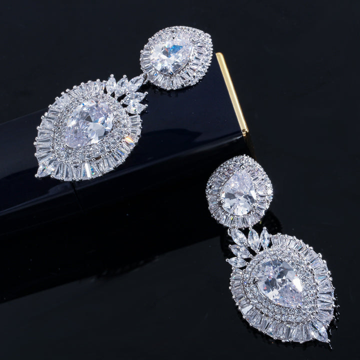 Luxurious quality cubic zirconia long dangle women earrings for bridal jewelry