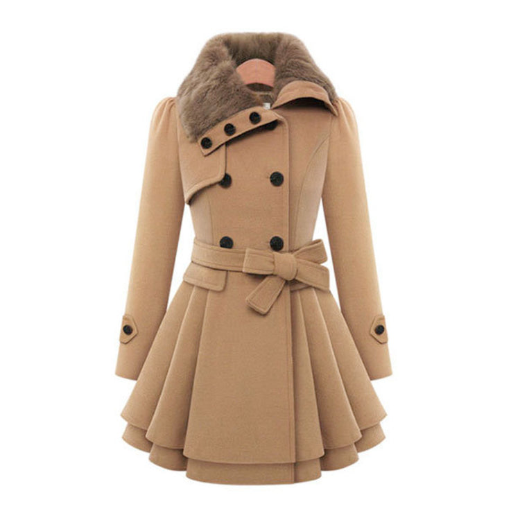 Womens woolen fur coat double slim trench coats plus size warm