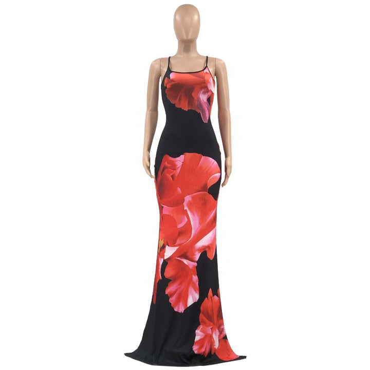 New trend women clothing dress floral printed backless elegant