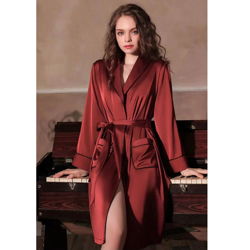 Long sleeve women robes sleepwear pajamas silk satin sleepwear