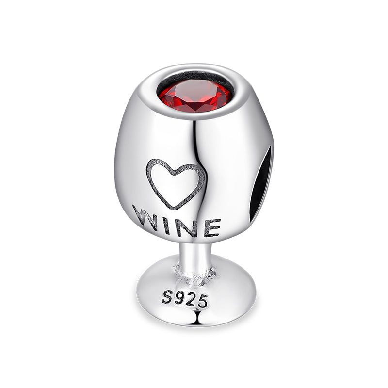 Real 925 Sterling Silver Bright Red CZ Wine Cup Fine Beads Fit Charms Bracelets Jewelry Making Fashion Woman Charm Custom Logo